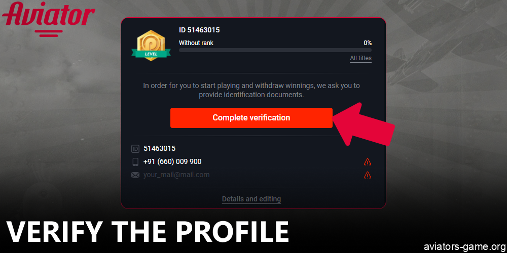 Verify the profile before you can make an Aviator withdrawal