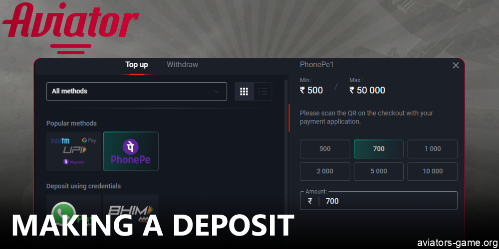 Guide on making deposits on Pin-Up for Aviator players