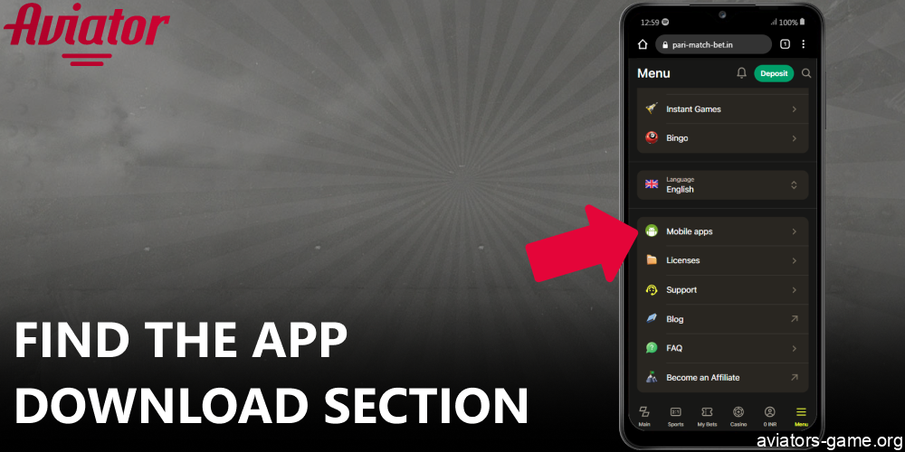 Find the Aviator app download section