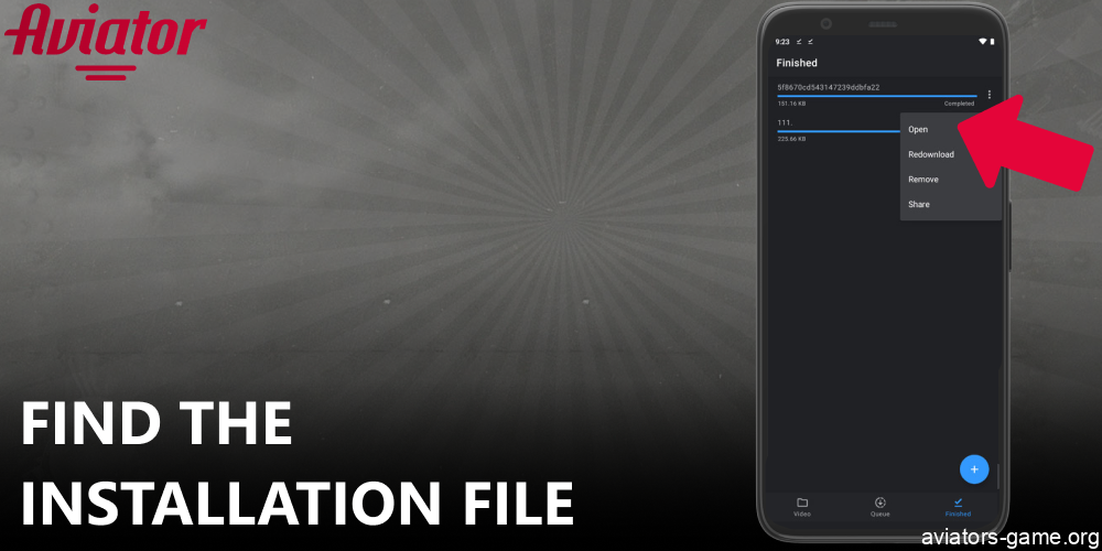 Find the Aviator app installation file