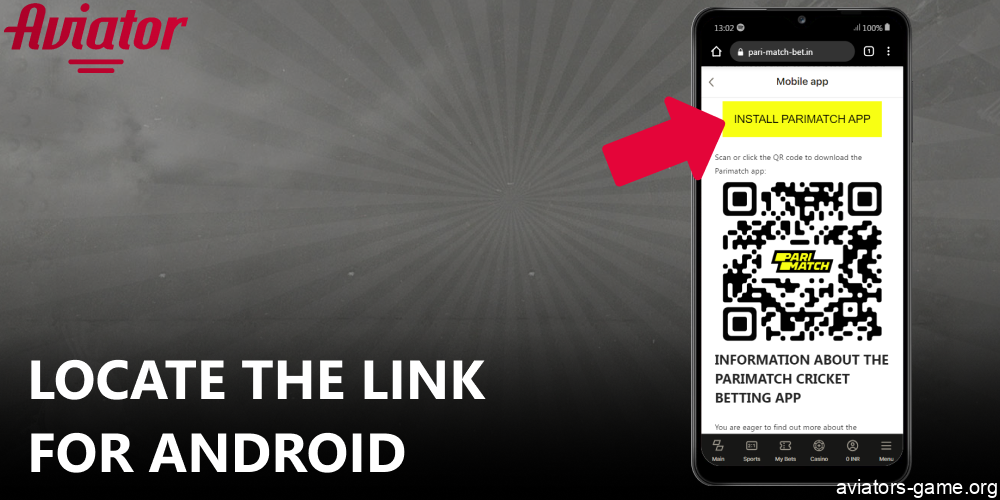 Locate the link for Aviator Android app