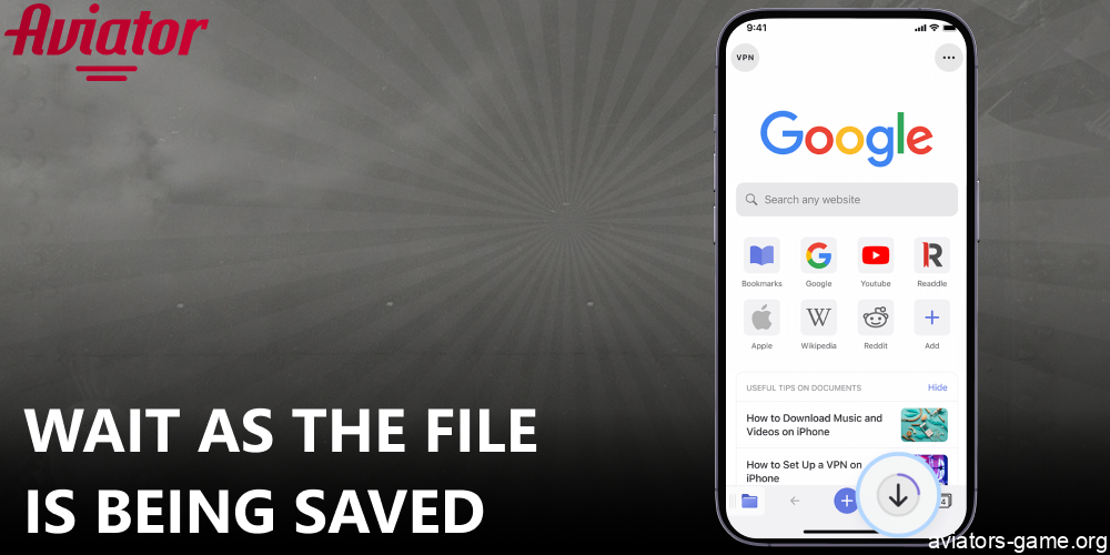 Wait as the Aviator installation file is being saved