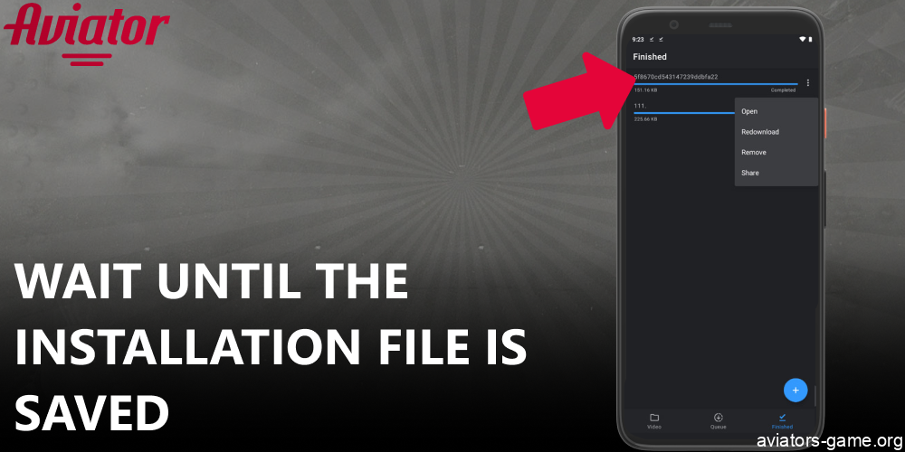 Wait until the Aviator installation file is saved