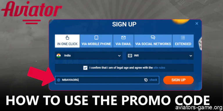 Instructions on Aviator promo code activation on Mostbet